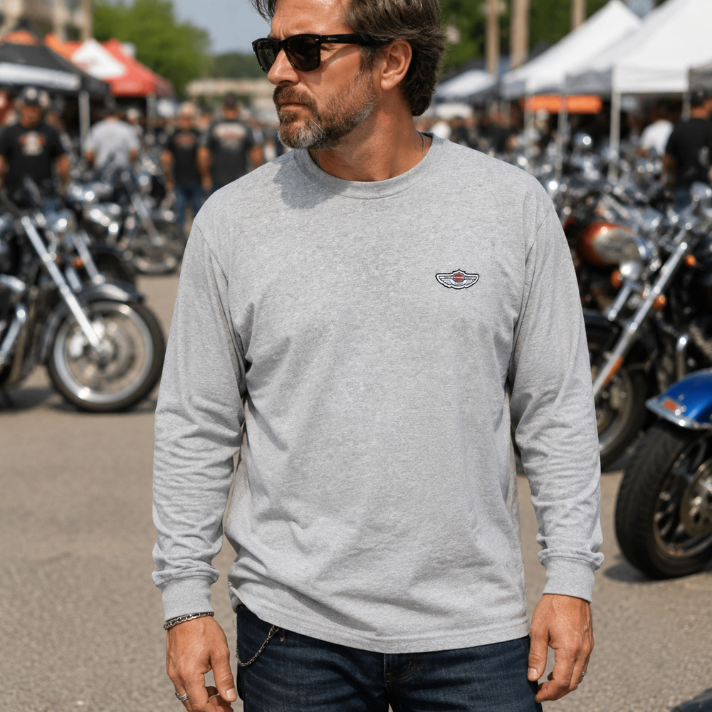 Harley Davidson 100th Anniversary 2003 Mens XL Gray Long Sleeve Shirt USA Flaws